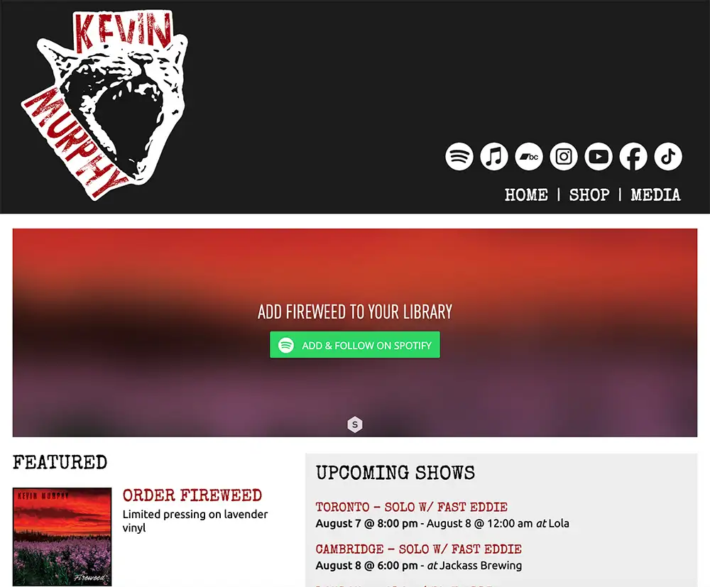 Kevin Murphy Music website screenshot